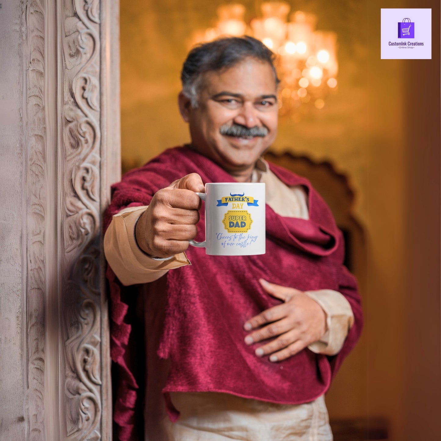CustomInk Creations Coffee Mug – "Cheers to the King of Our Castle!" Father’s Day Gift Cup