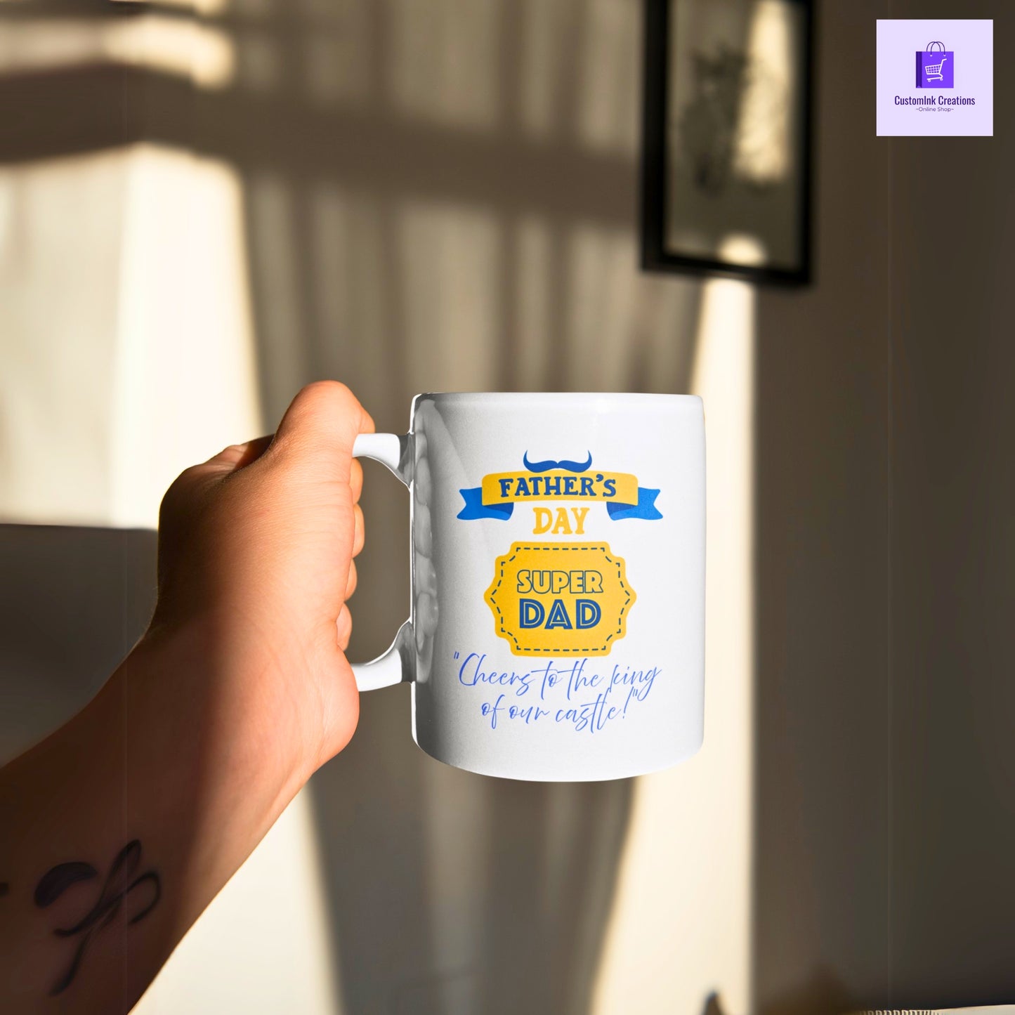 CustomInk Creations Coffee Mug – "Cheers to the King of Our Castle!" Father’s Day Gift Cup