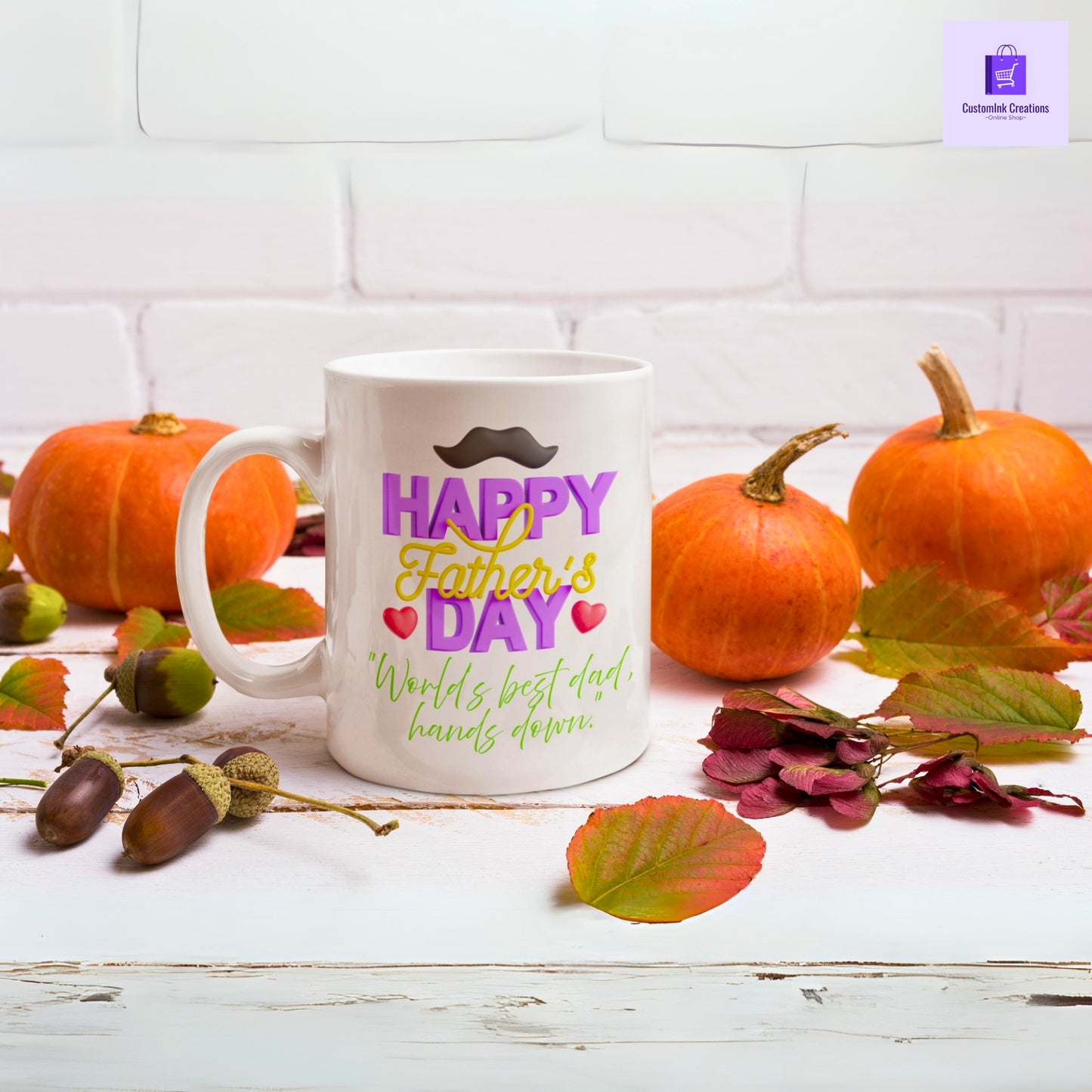 CustomInk Creations Coffee Mug – "World’s Best Dad, Hands Down" Father’s Day Gift Cup