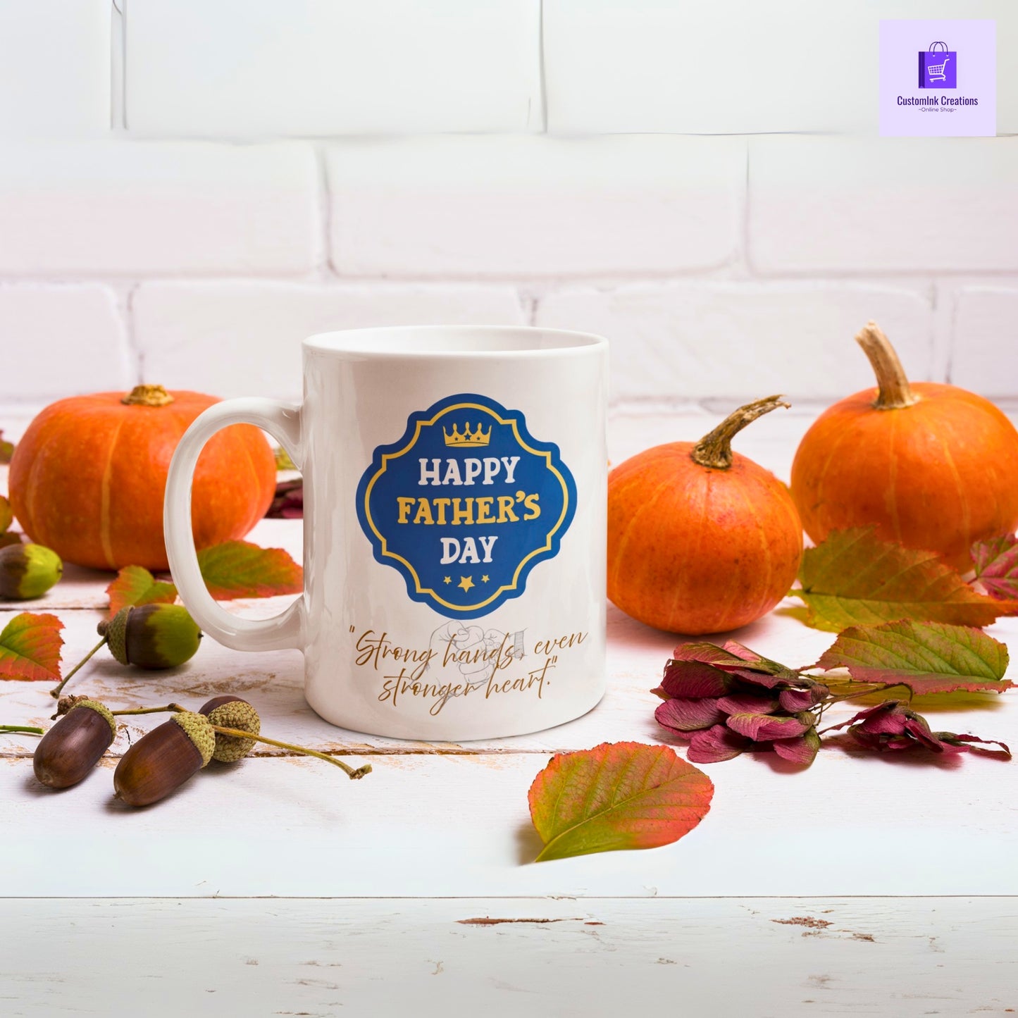 CustomInk Creations Coffee Mug – "Strong Hands, Even Stronger Heart" Father’s Day Gift Cup