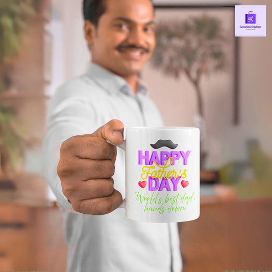 CustomInk Creations Coffee Mug – "World’s Best Dad, Hands Down" Father’s Day Gift Cup