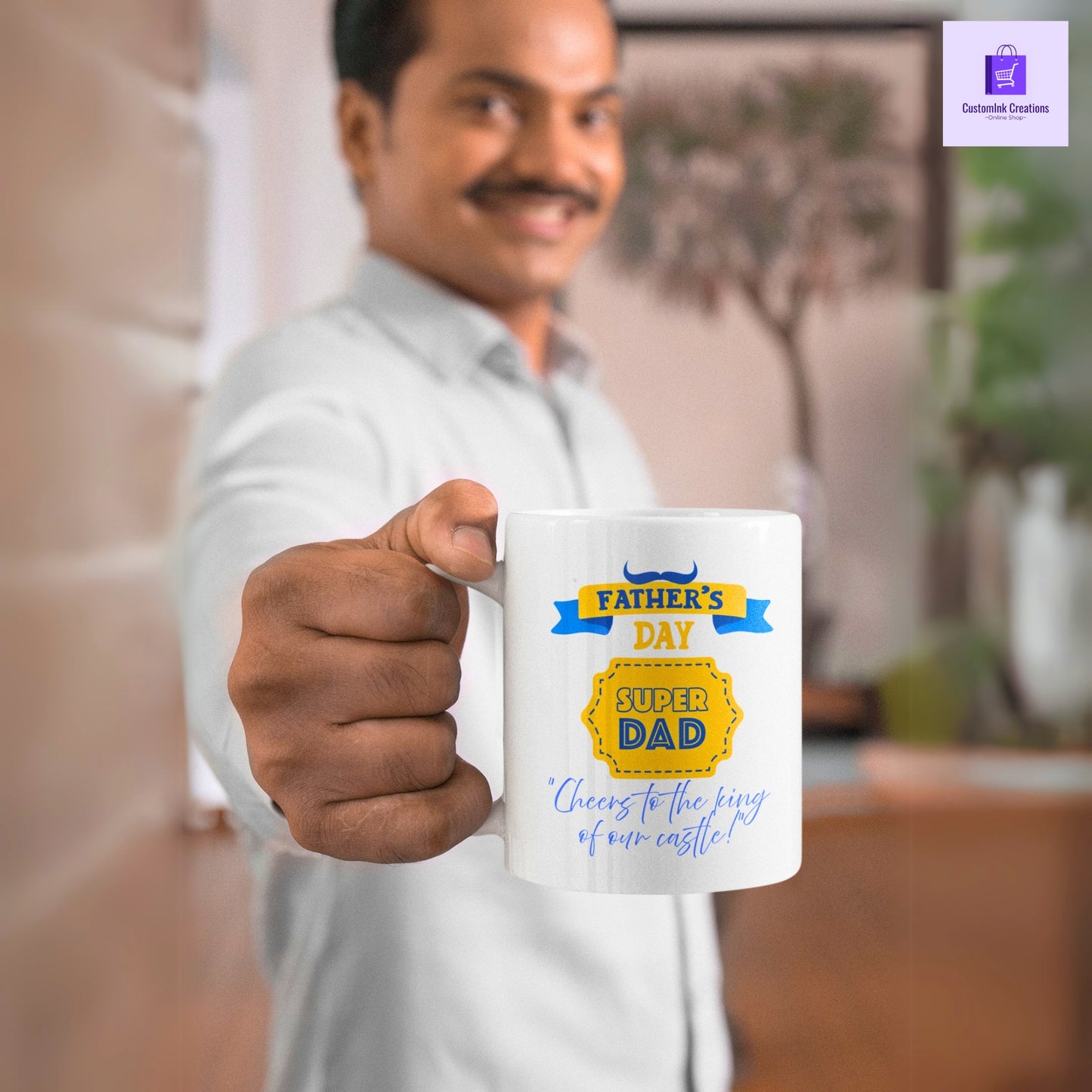 CustomInk Creations Coffee Mug – "Cheers to the King of Our Castle!" Father’s Day Gift Cup