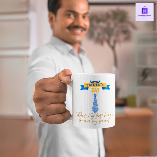CustomInk Creations Coffee Mug – "Dad: My First Hero" Father's Day Gift Cup