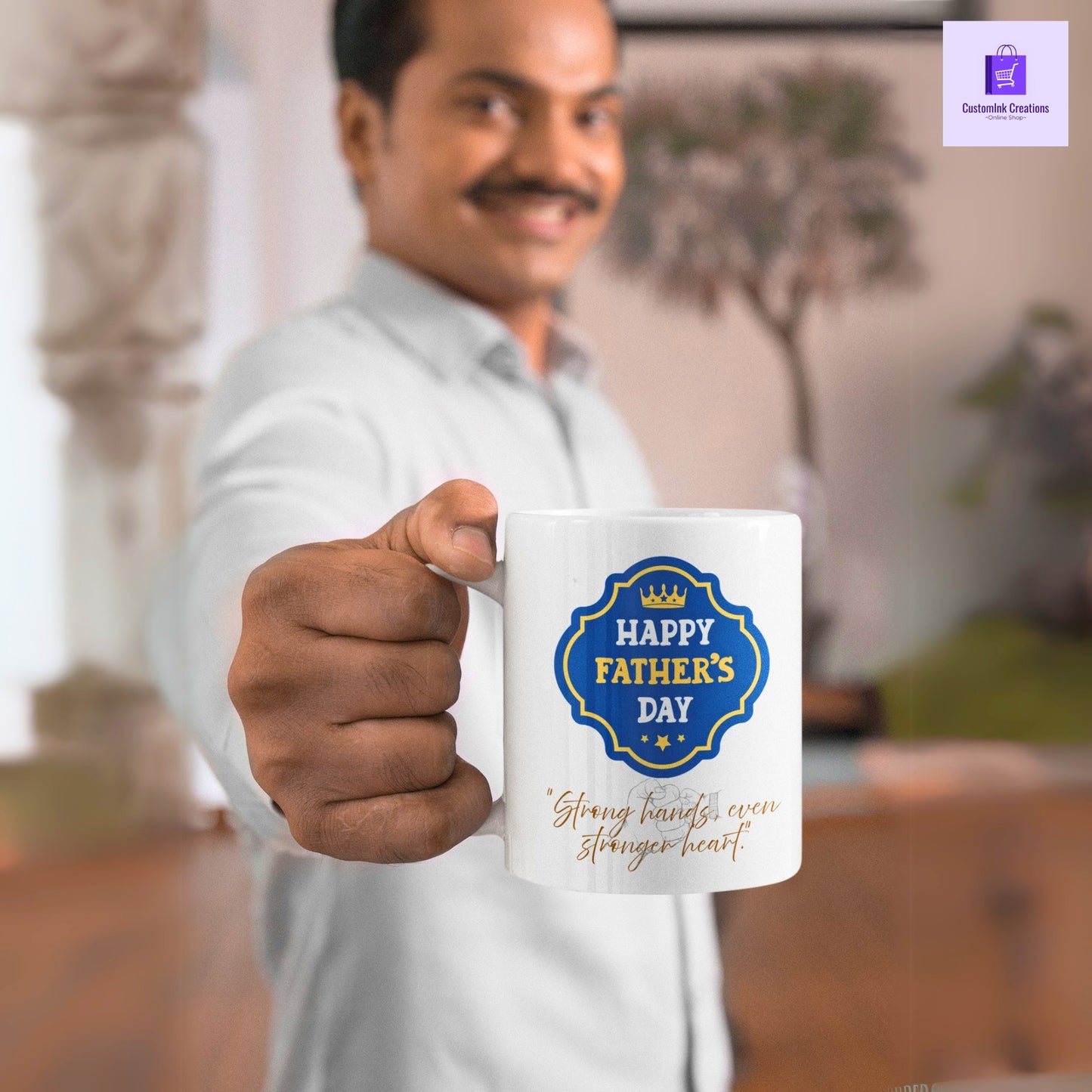 CustomInk Creations Coffee Mug – "Strong Hands, Even Stronger Heart" Father’s Day Gift Cup