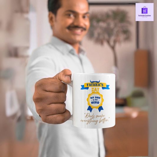 CustomInk Creations Coffee Mug – "Behind Every Great Kid Is an Amazing Dad" Father’s Day Gift Cup